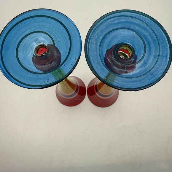 Vtg Pier 1 Handpainted Fluted Champagne Glasses (2) Vibrant Design Discontinued - Picture 7 of 9